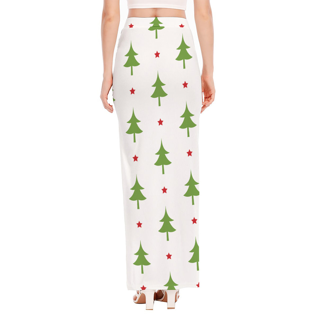 Christmas Tree And Star Pattern Print High Slit Maxi Skirt