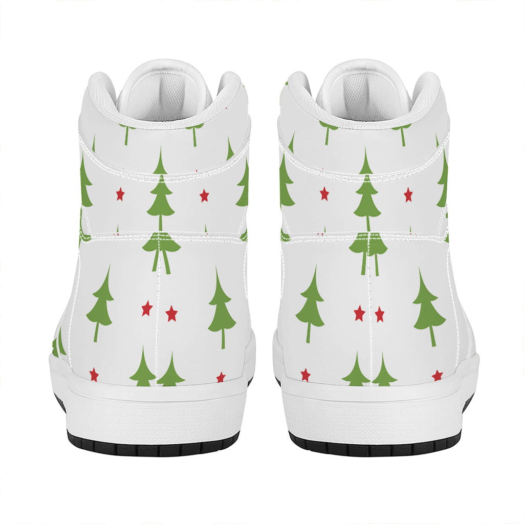 Christmas Tree And Star Pattern Print High Top Leather Sneakers
