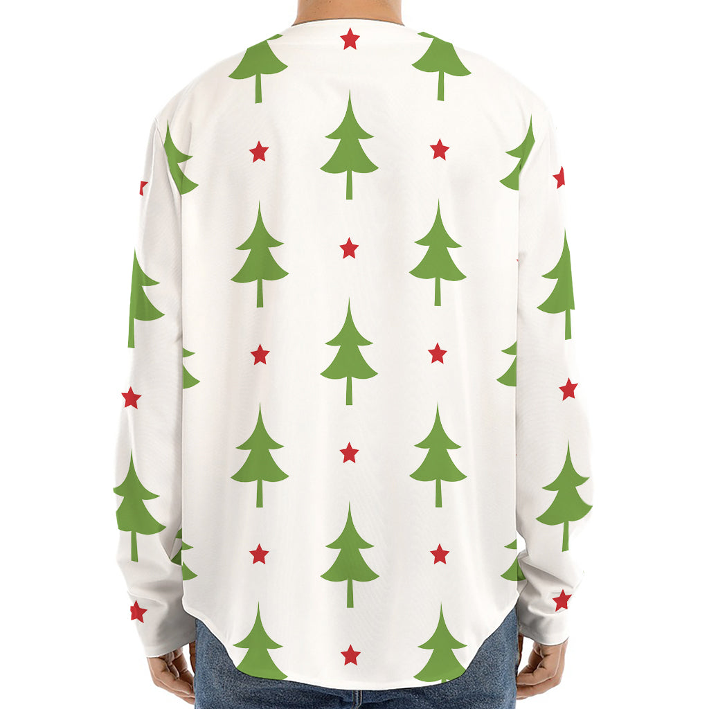 Christmas Tree And Star Pattern Print Long Sleeve Baseball Jersey