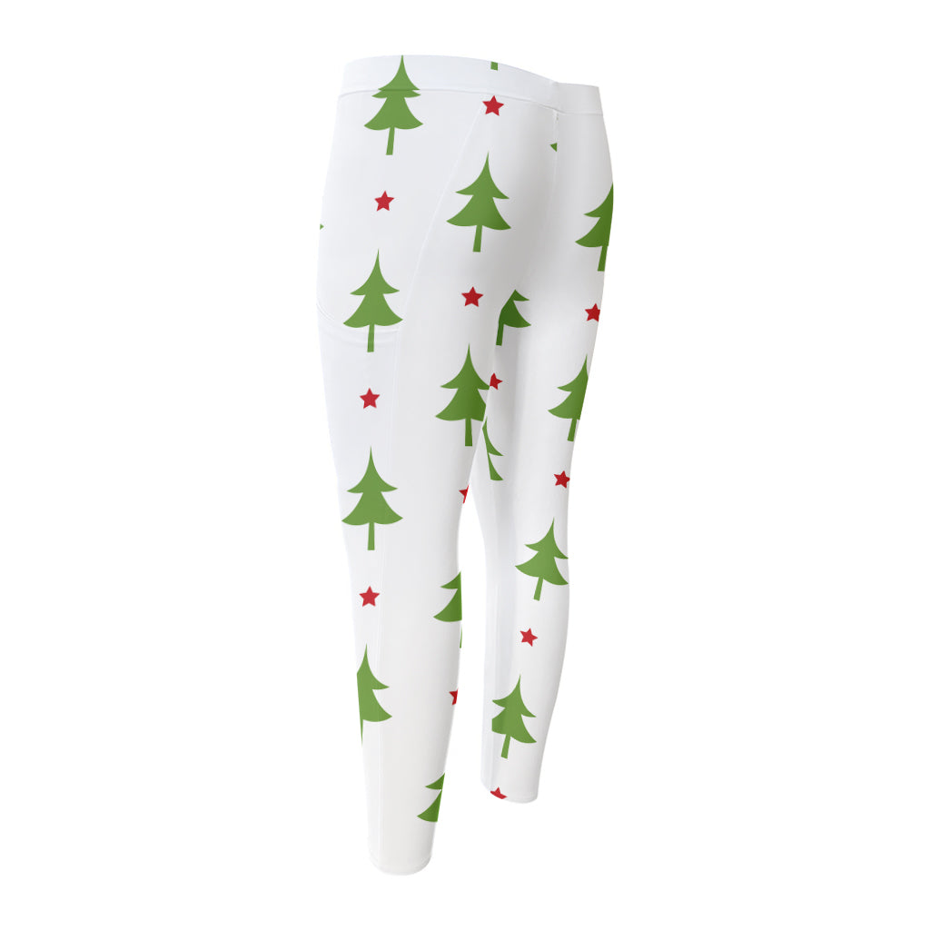 Christmas Tree And Star Pattern Print Men's Compression Pants