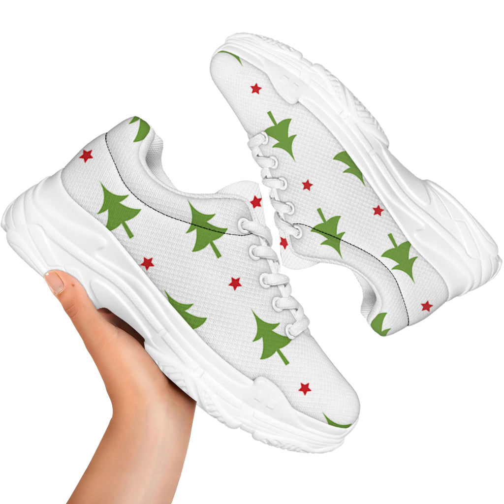 Christmas Tree And Star Pattern Print White Chunky Shoes