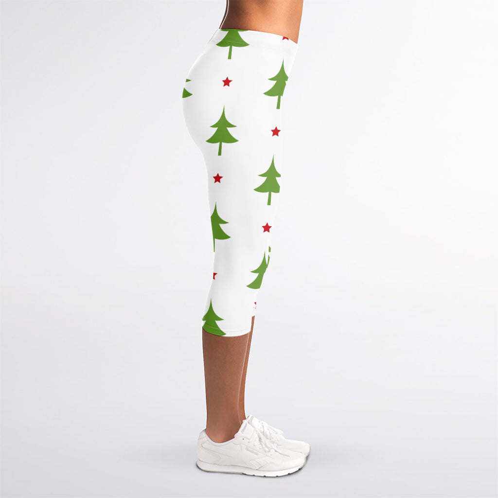 Christmas Tree And Star Pattern Print Women's Capri Leggings