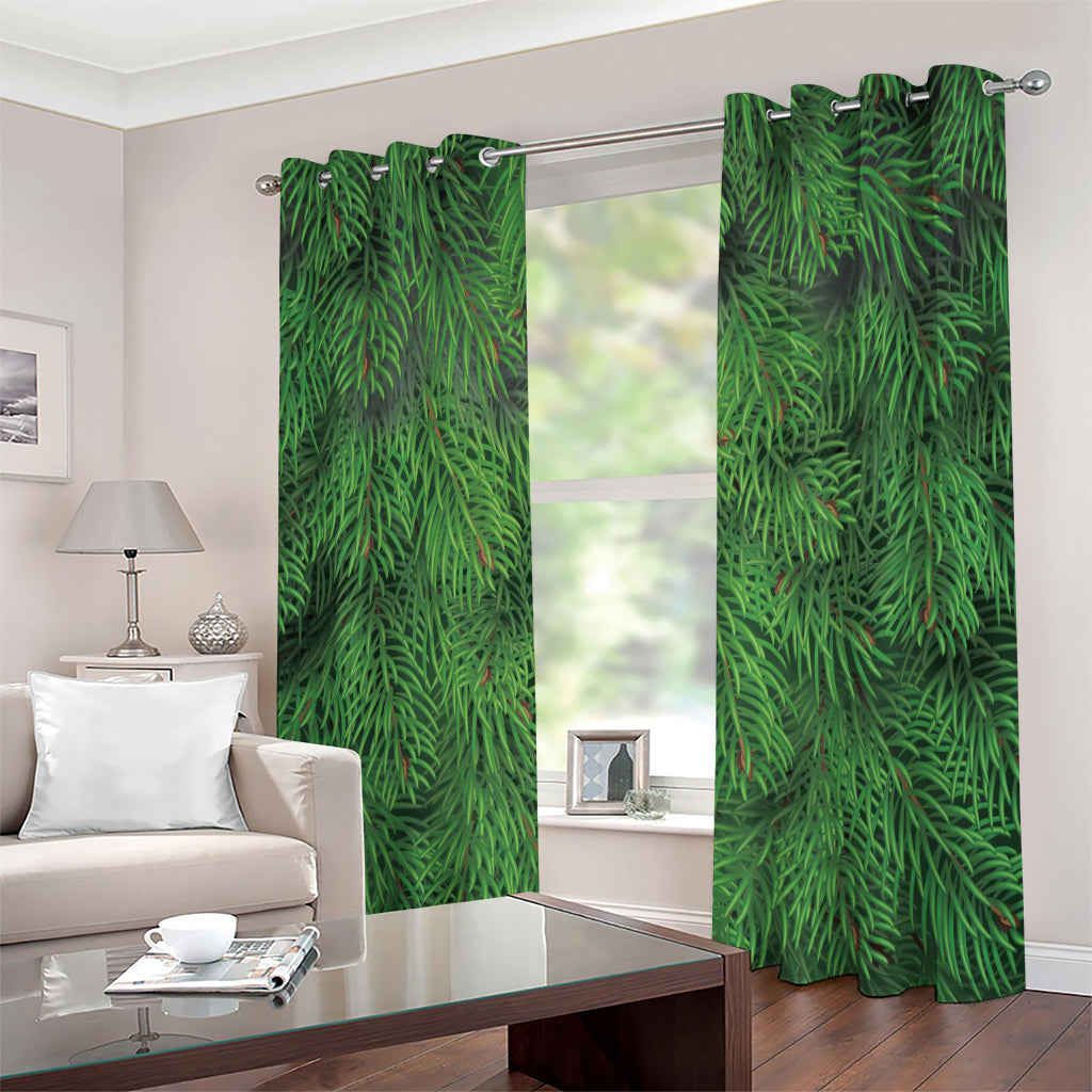Christmas Tree Branches Print Extra Wide Grommet Curtains