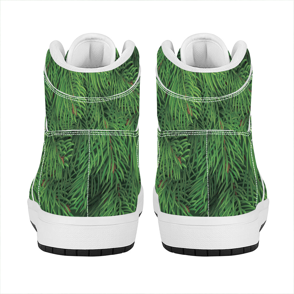 Christmas Tree Branches Print High Top Leather Sneakers