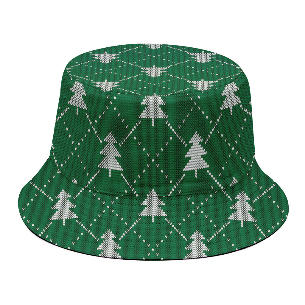 Christmas Tree Knitted Pattern Print Bucket Hat