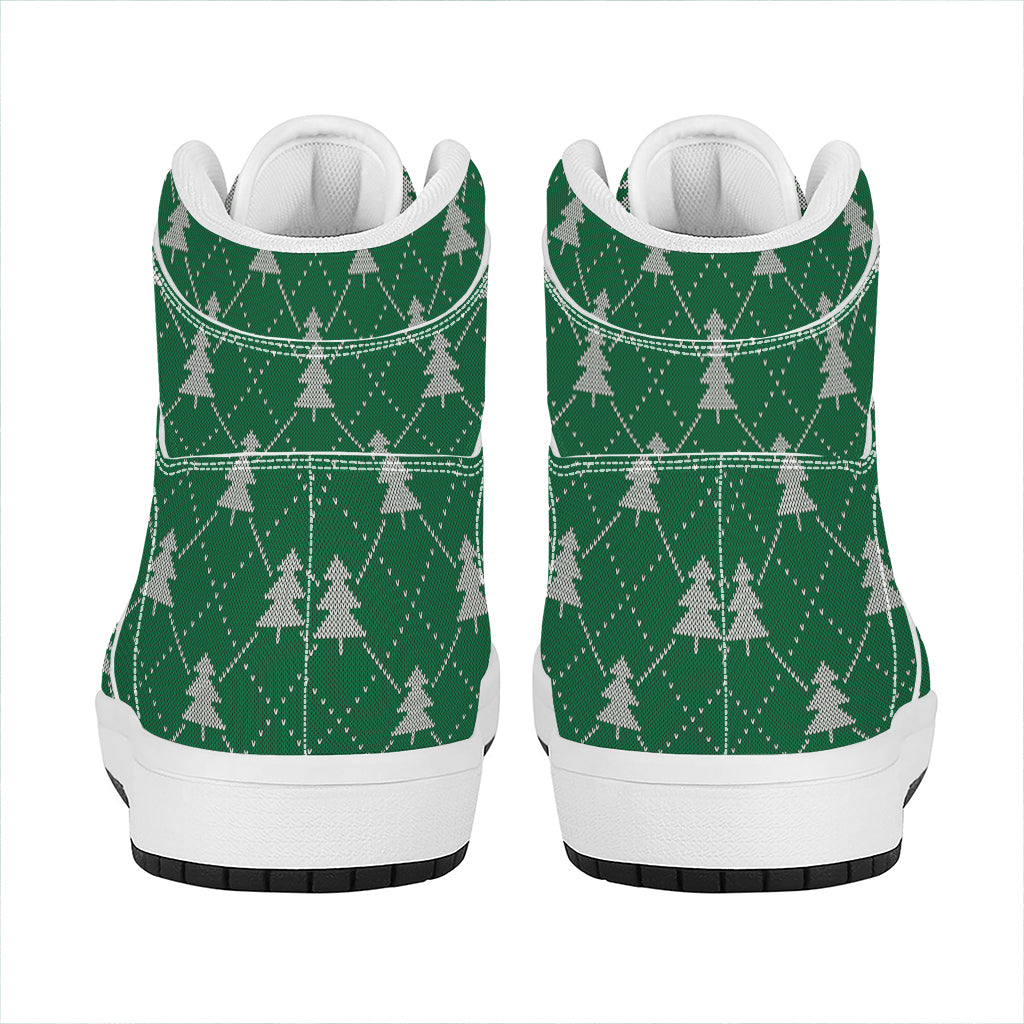Christmas Tree Knitted Pattern Print High Top Leather Sneakers