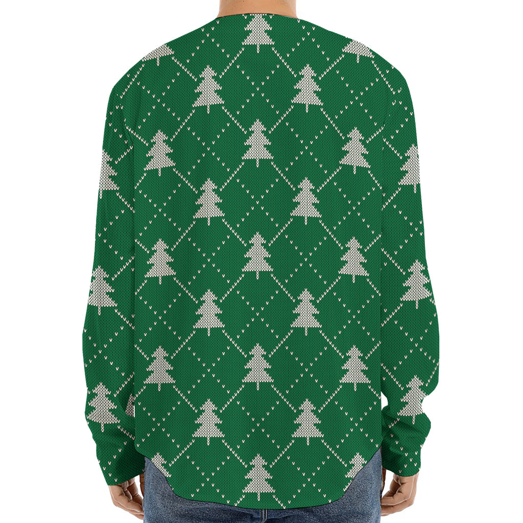 Christmas Tree Knitted Pattern Print Long Sleeve Baseball Jersey