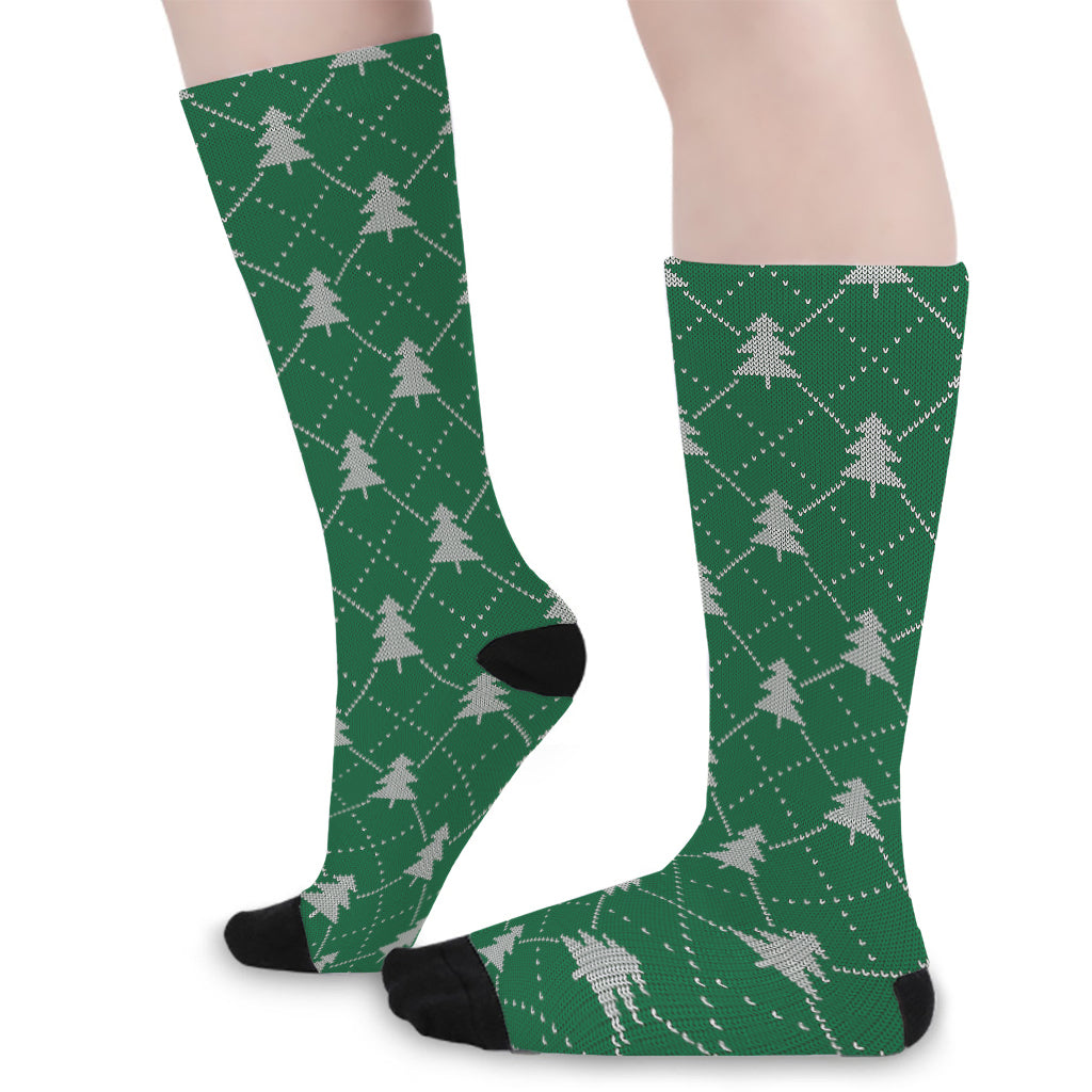 Christmas Tree Knitted Pattern Print Long Socks