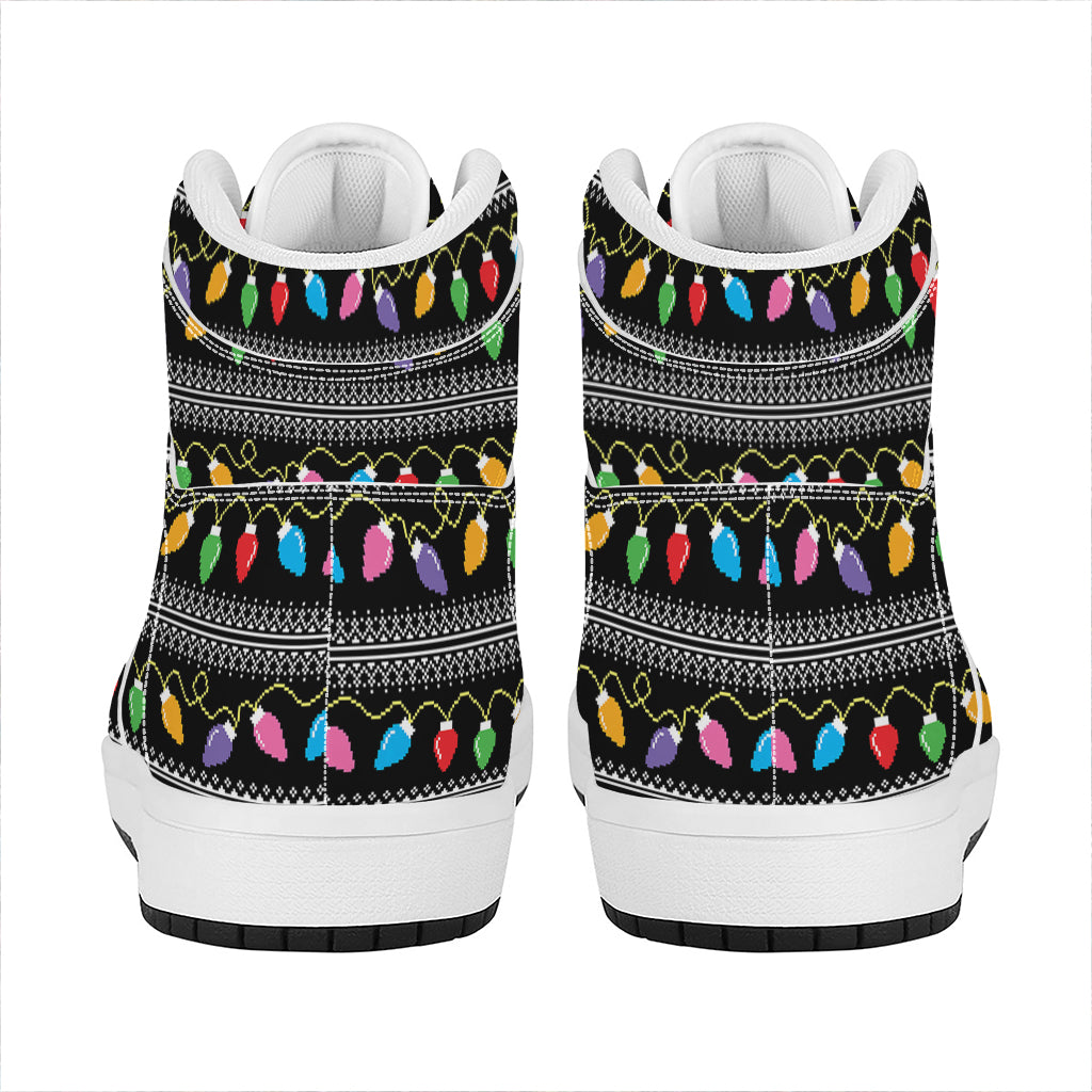Christmas Tree Lights Print High Top Leather Sneakers