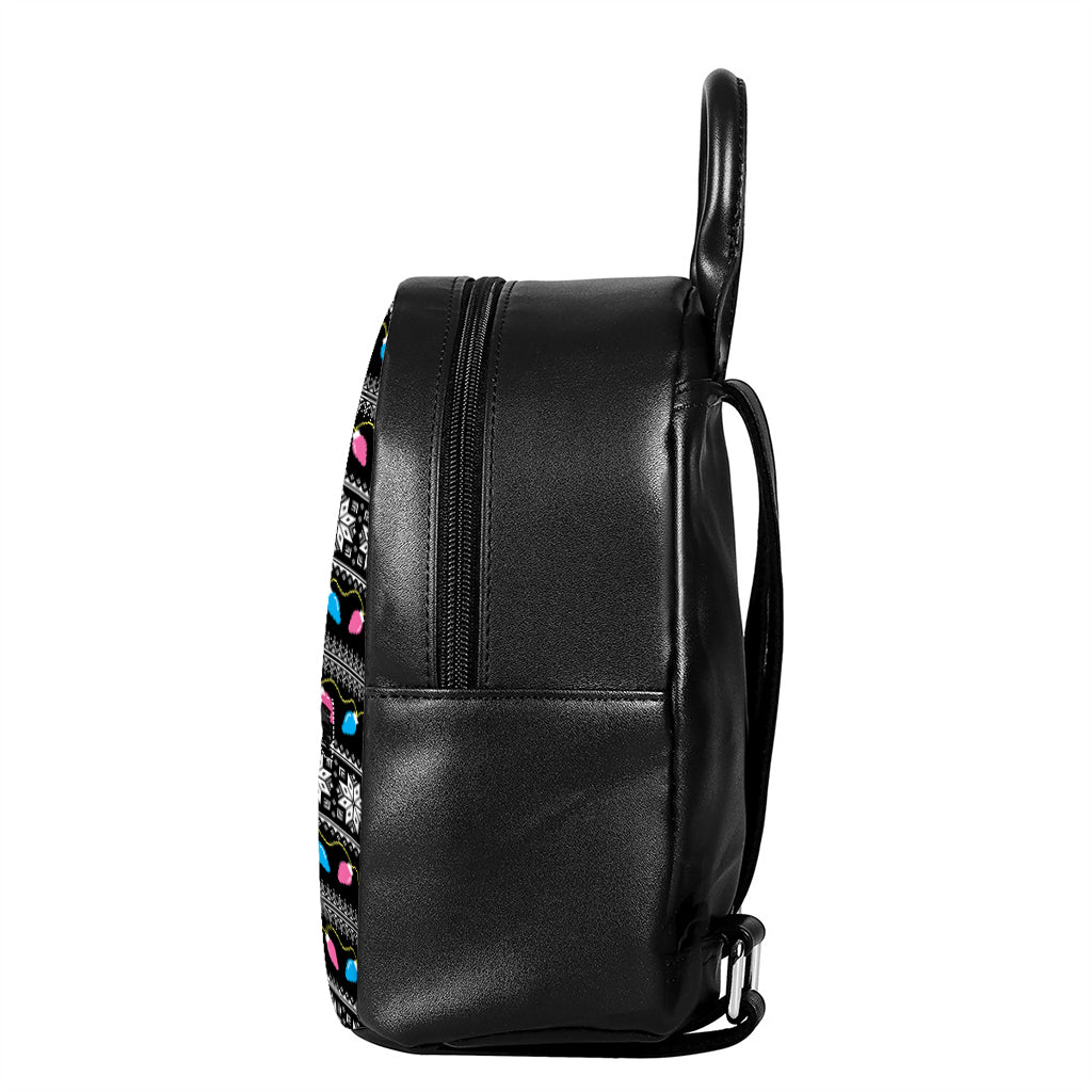 Christmas Tree Lights Print Leather Backpack