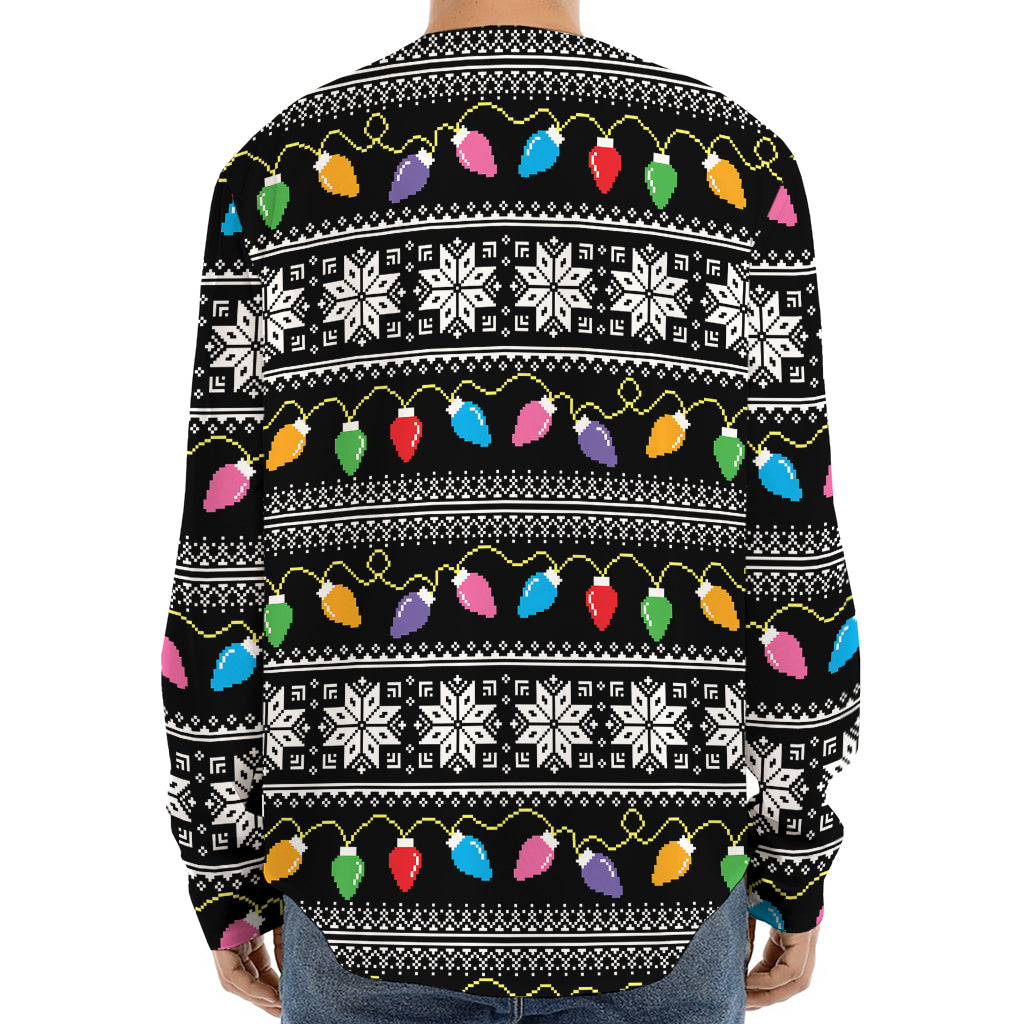 Christmas Tree Lights Print Long Sleeve Baseball Jersey