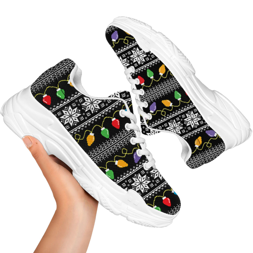 Christmas Tree Lights Print White Chunky Shoes