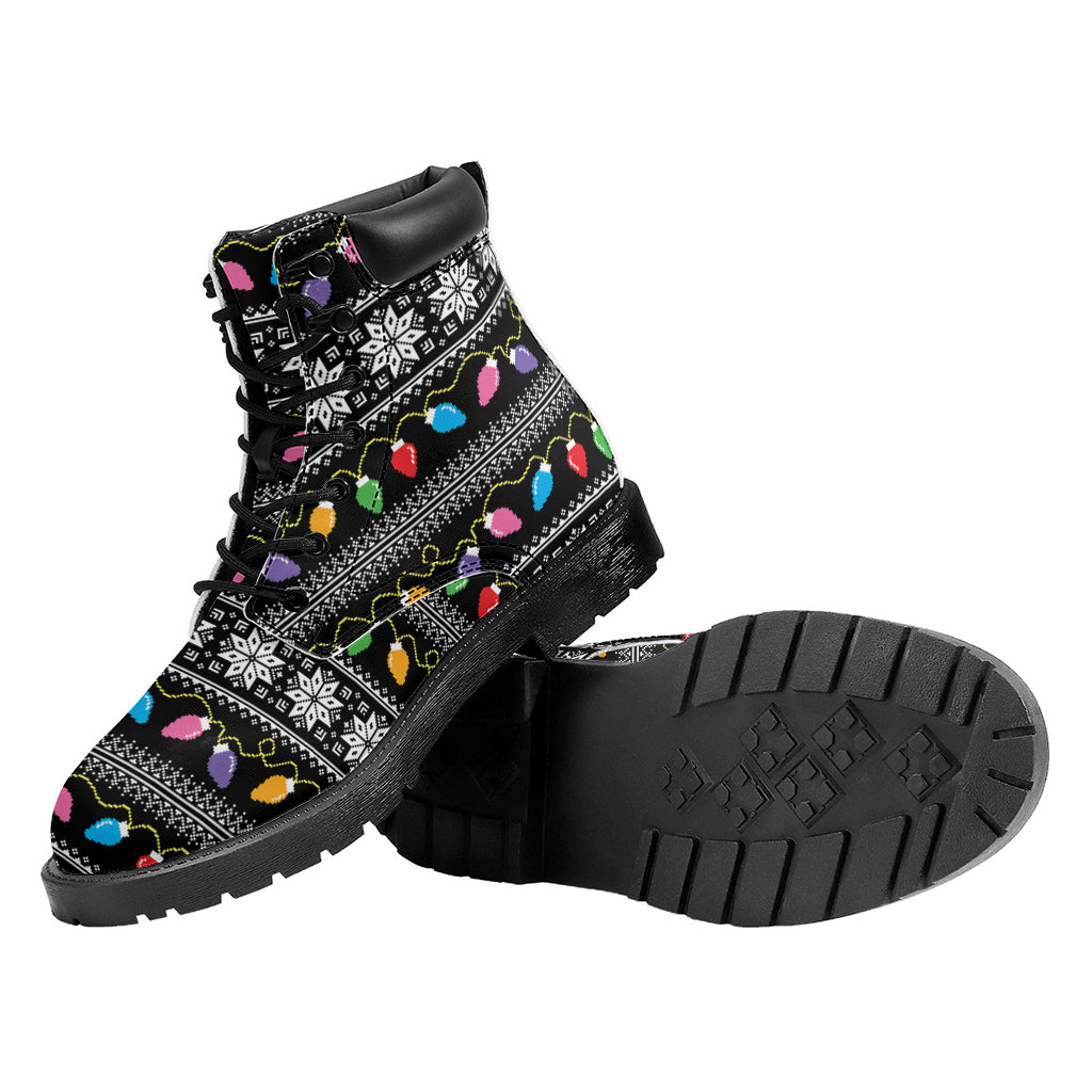 Christmas Tree Lights Print Work Boots
