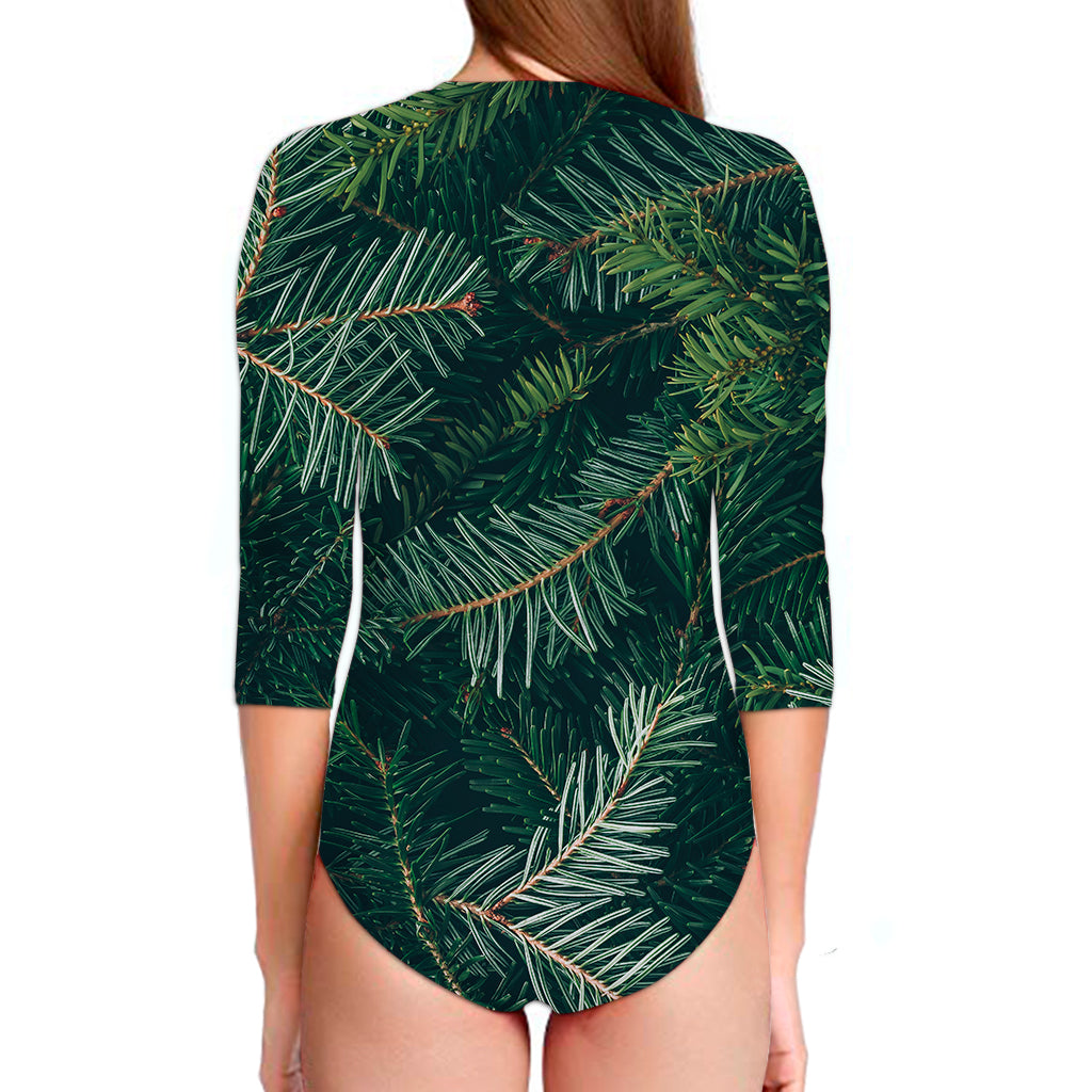 Christmas Tree Print Long Sleeve Swimsuit