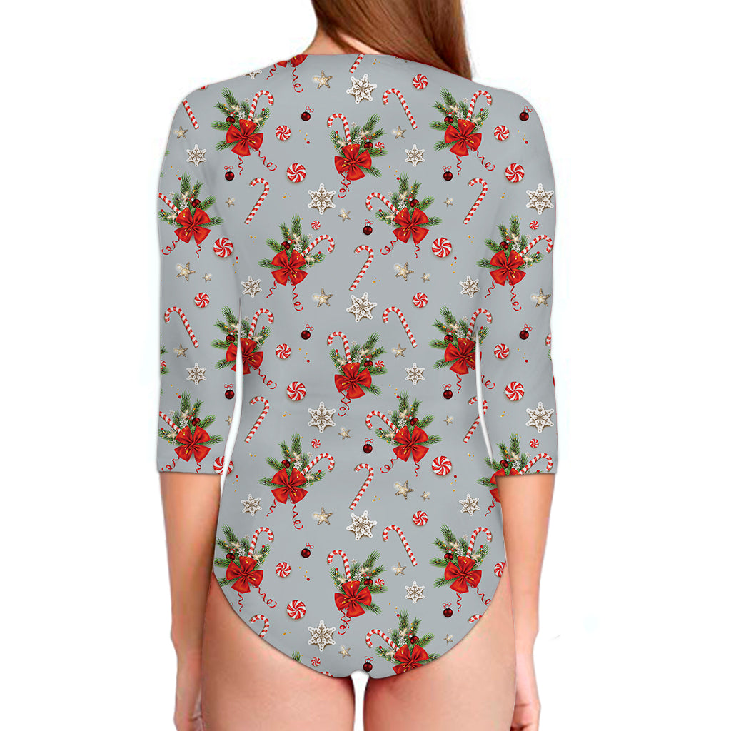 Christmas Winter Holiday Pattern Print Long Sleeve Swimsuit