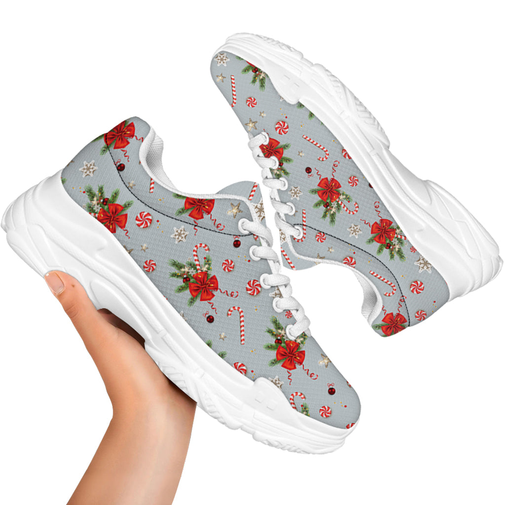 Christmas Winter Holiday Pattern Print White Chunky Shoes