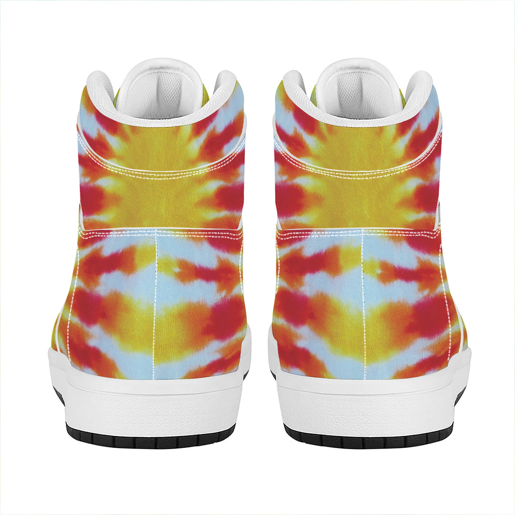 Circle Tie Dye Print High Top Leather Sneakers