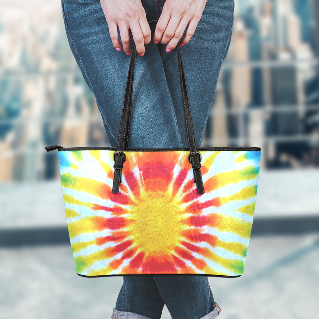 Circle Tie Dye Print Leather Tote Bag