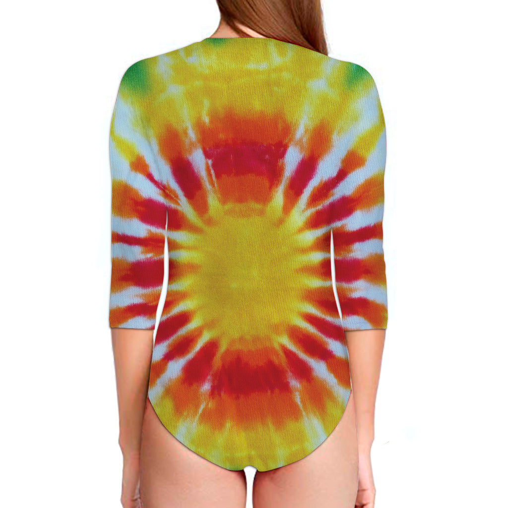 Circle Tie Dye Print Long Sleeve Swimsuit
