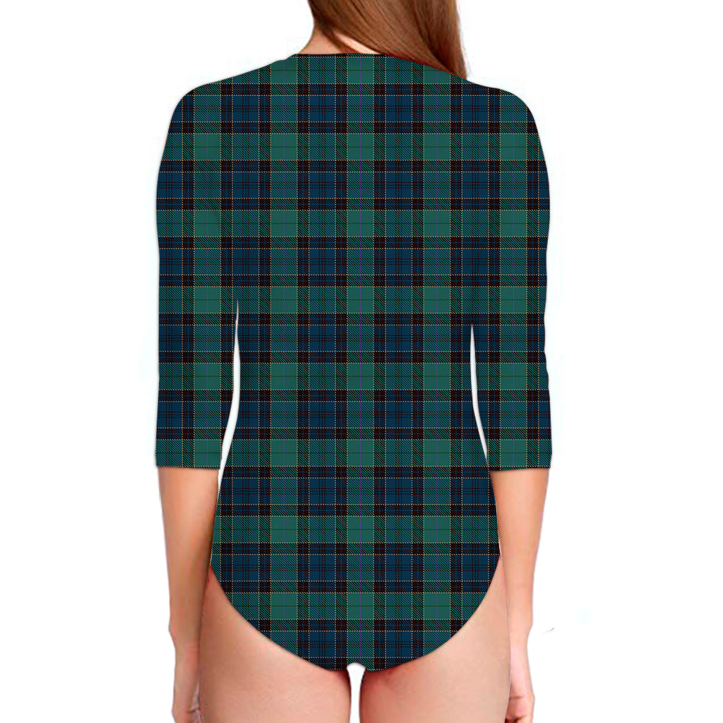 Clan Campbell Tartan Pattern Print Long Sleeve Swimsuit