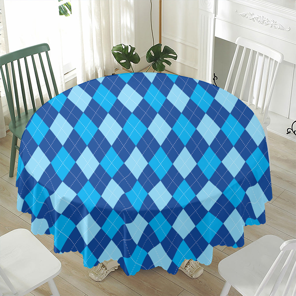 Classic Blue Argyle Pattern Print Waterproof Round Tablecloth