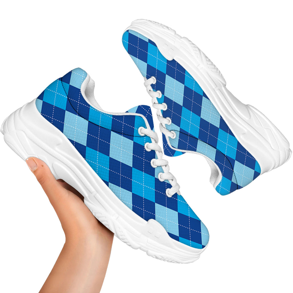 Classic Blue Argyle Pattern Print White Chunky Shoes