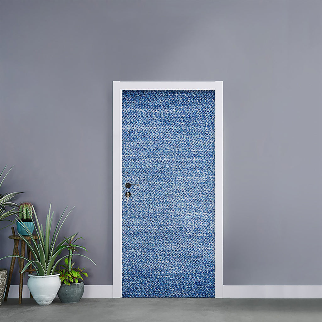 Classic Blue Denim Jeans Print Door Sticker