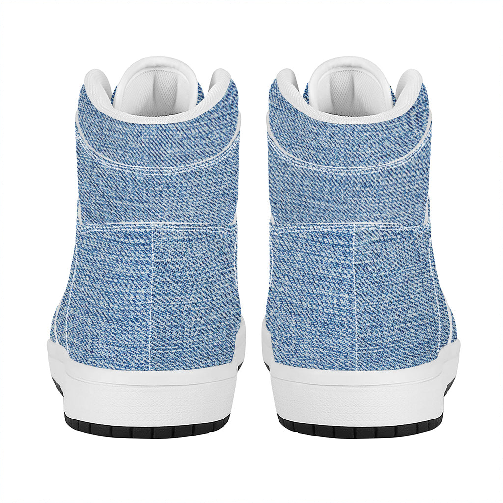 Classic Blue Denim Jeans Print High Top Leather Sneakers