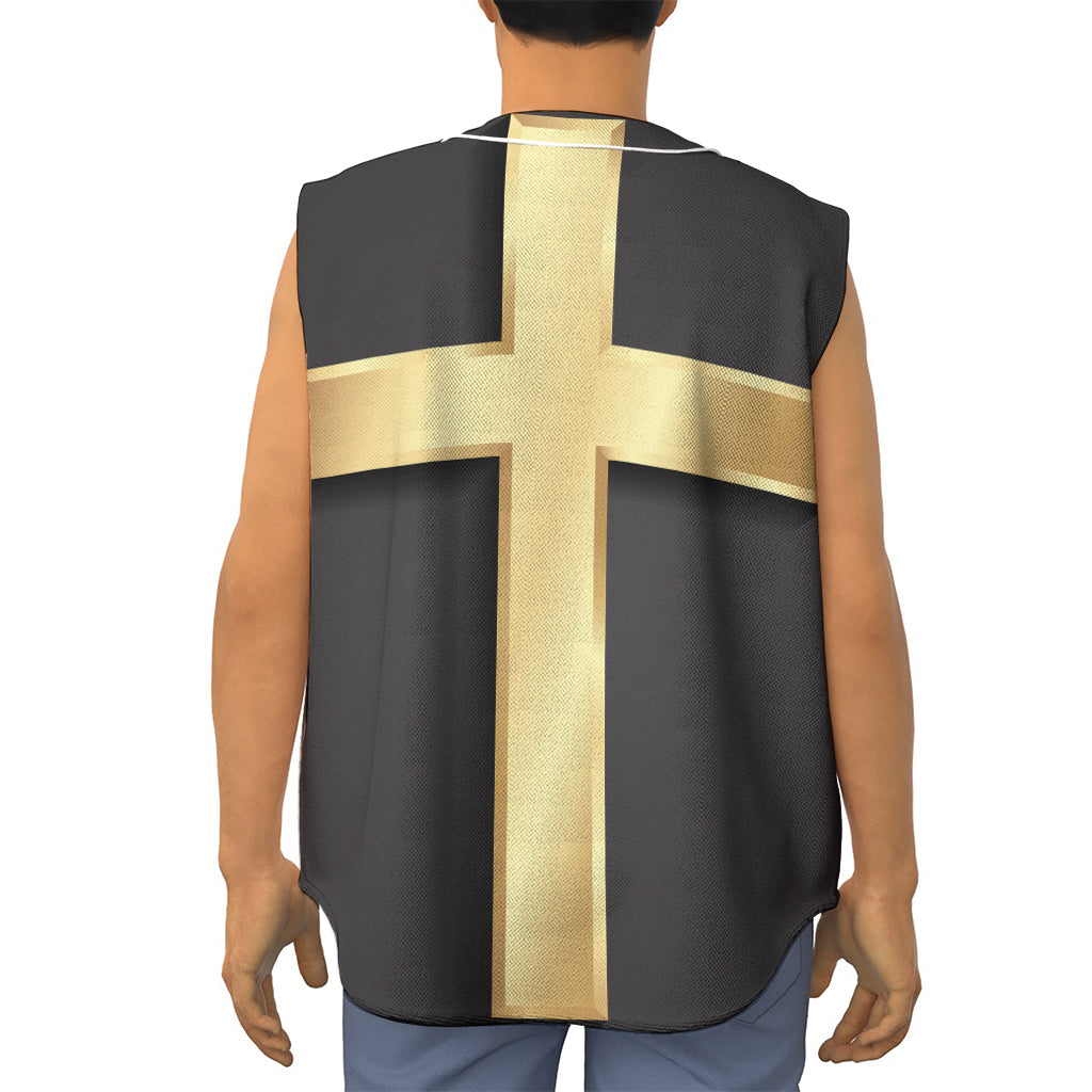 Classic Golden Cross Print Sleeveless Baseball Jersey