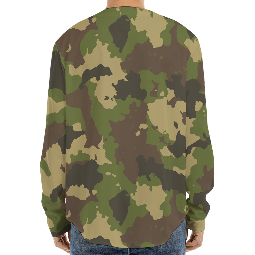 Classic Green Camouflage Print Long Sleeve Baseball Jersey