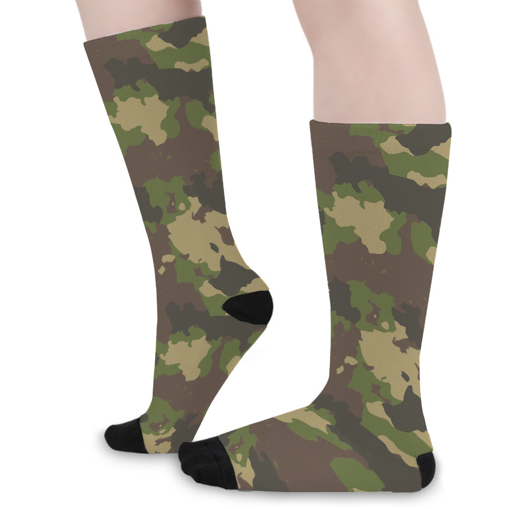 Classic Green Camouflage Print Long Socks