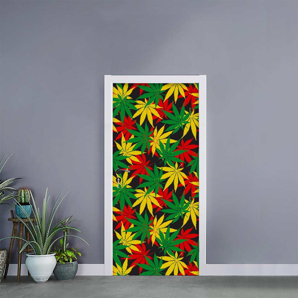 Classic Hemp Leaves Reggae Pattern Print Door Sticker