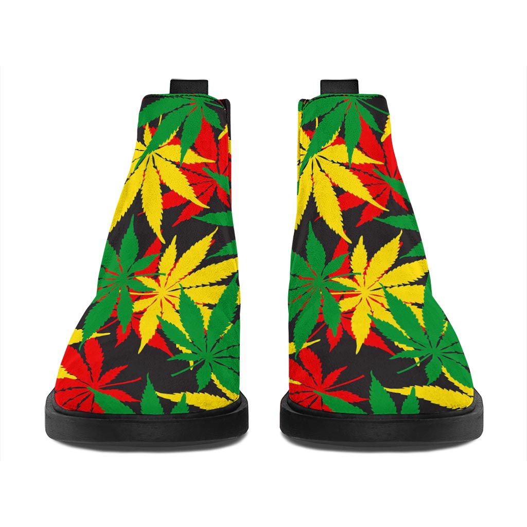 Classic Hemp Leaves Reggae Pattern Print Flat Ankle Boots