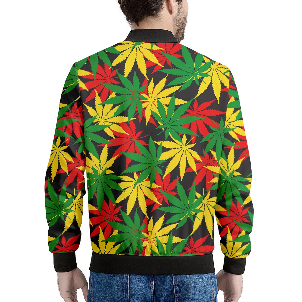 Classic Hemp Leaves Reggae Pattern Print Men's Bomber Jacket