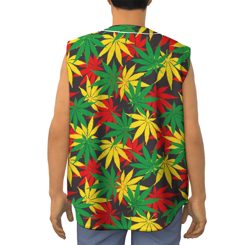 Classic Hemp Leaves Reggae Pattern Print Sleeveless Baseball Jersey