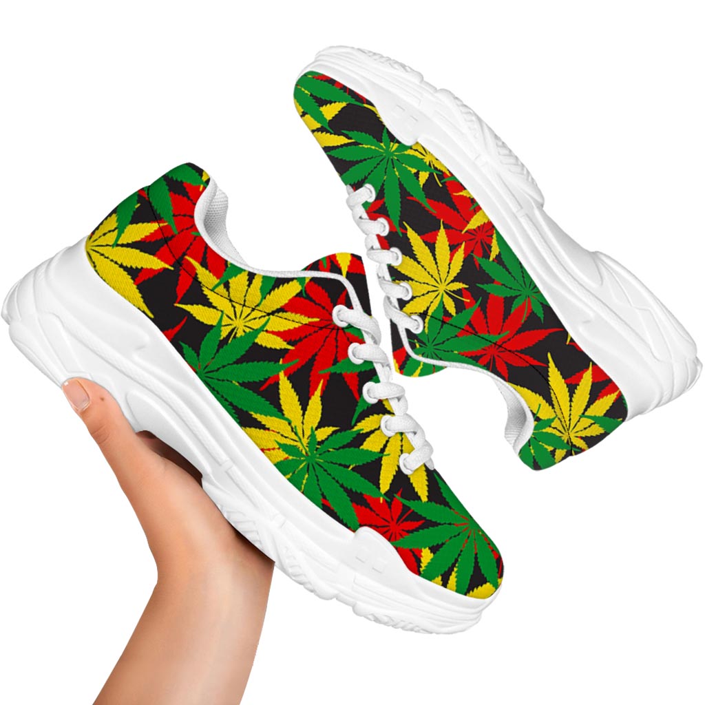 Classic Hemp Leaves Reggae Pattern Print White Chunky Shoes