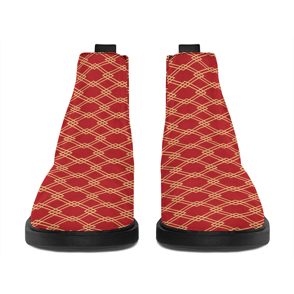 Classic Japanese Pattern Print Flat Ankle Boots
