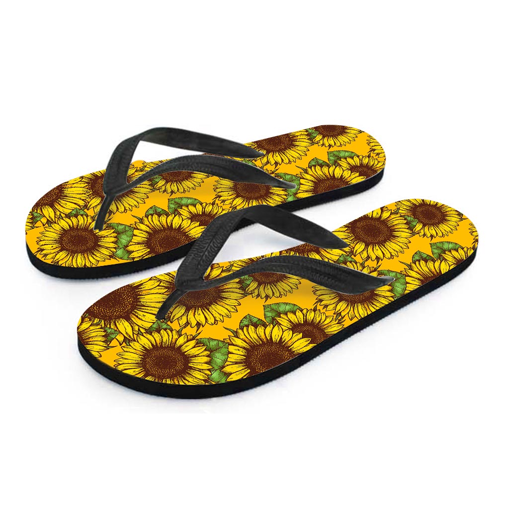 Classic Vintage Sunflower Pattern Print Flip Flops
