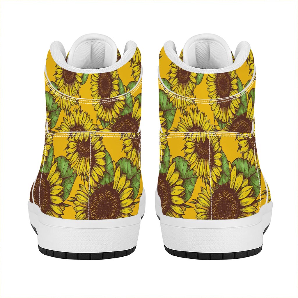 Classic Vintage Sunflower Pattern Print High Top Leather Sneakers