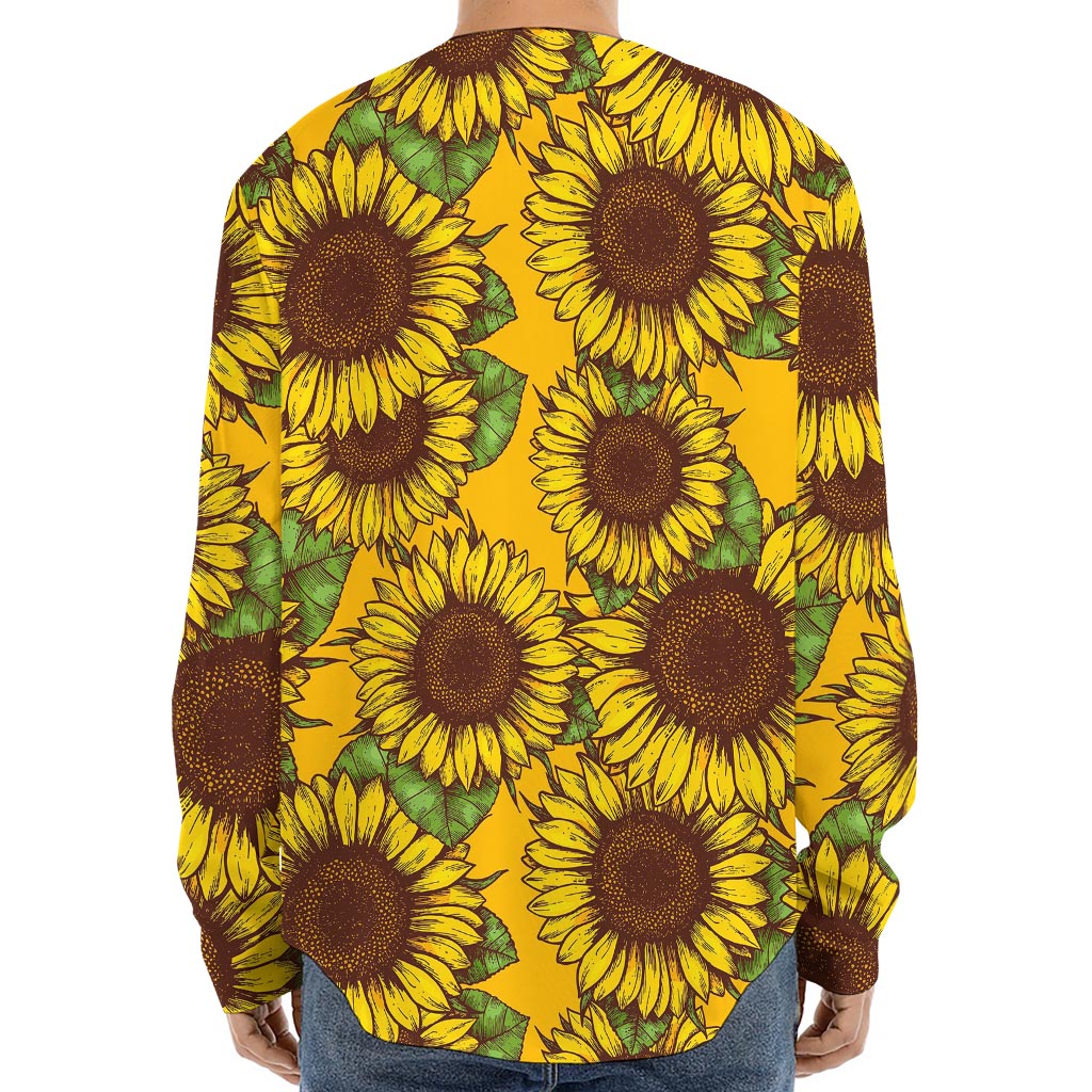 Classic Vintage Sunflower Pattern Print Long Sleeve Baseball Jersey