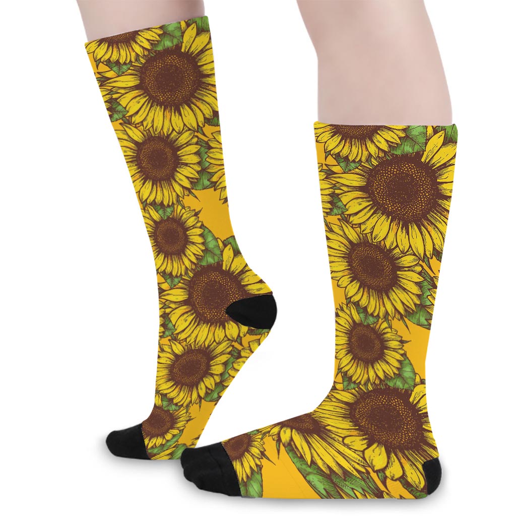 Classic Vintage Sunflower Pattern Print Long Socks