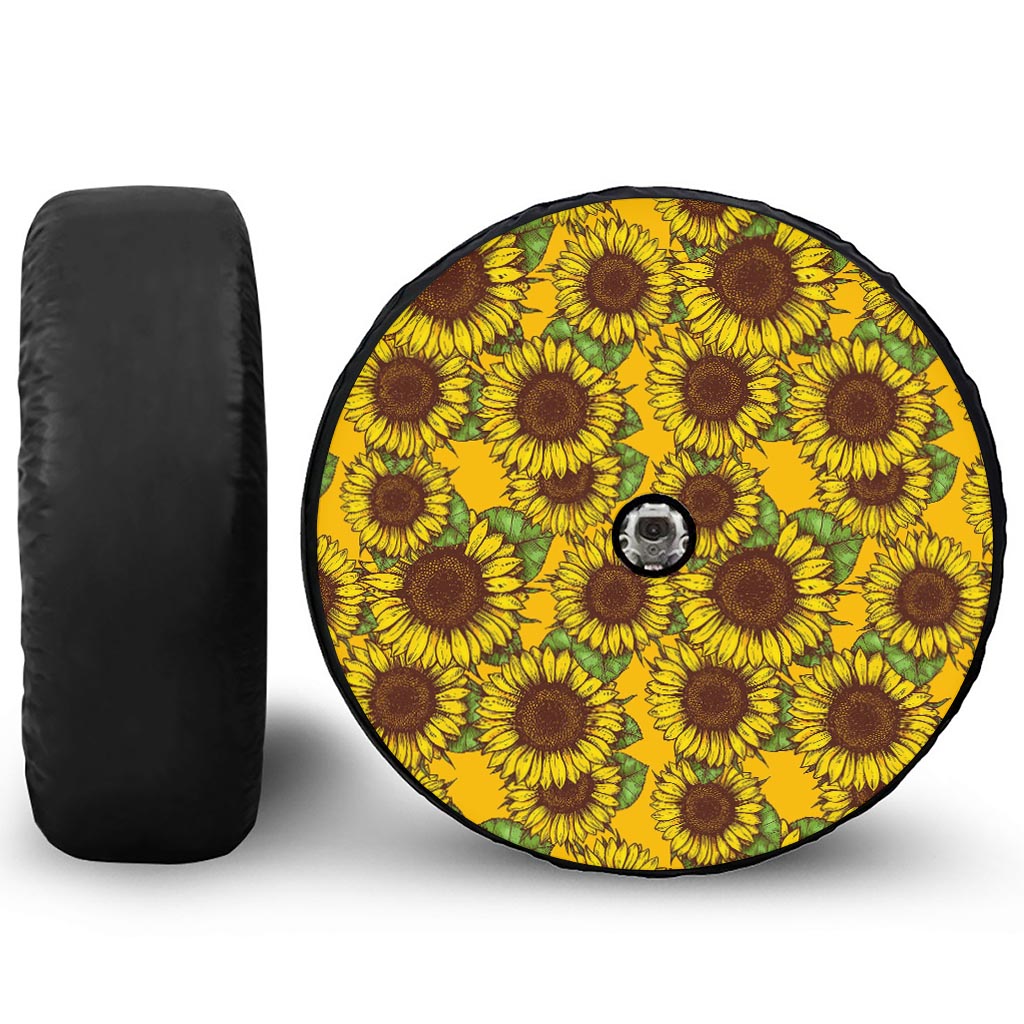 Classic Vintage Sunflower Pattern Print Tire Cover With Camera Hole