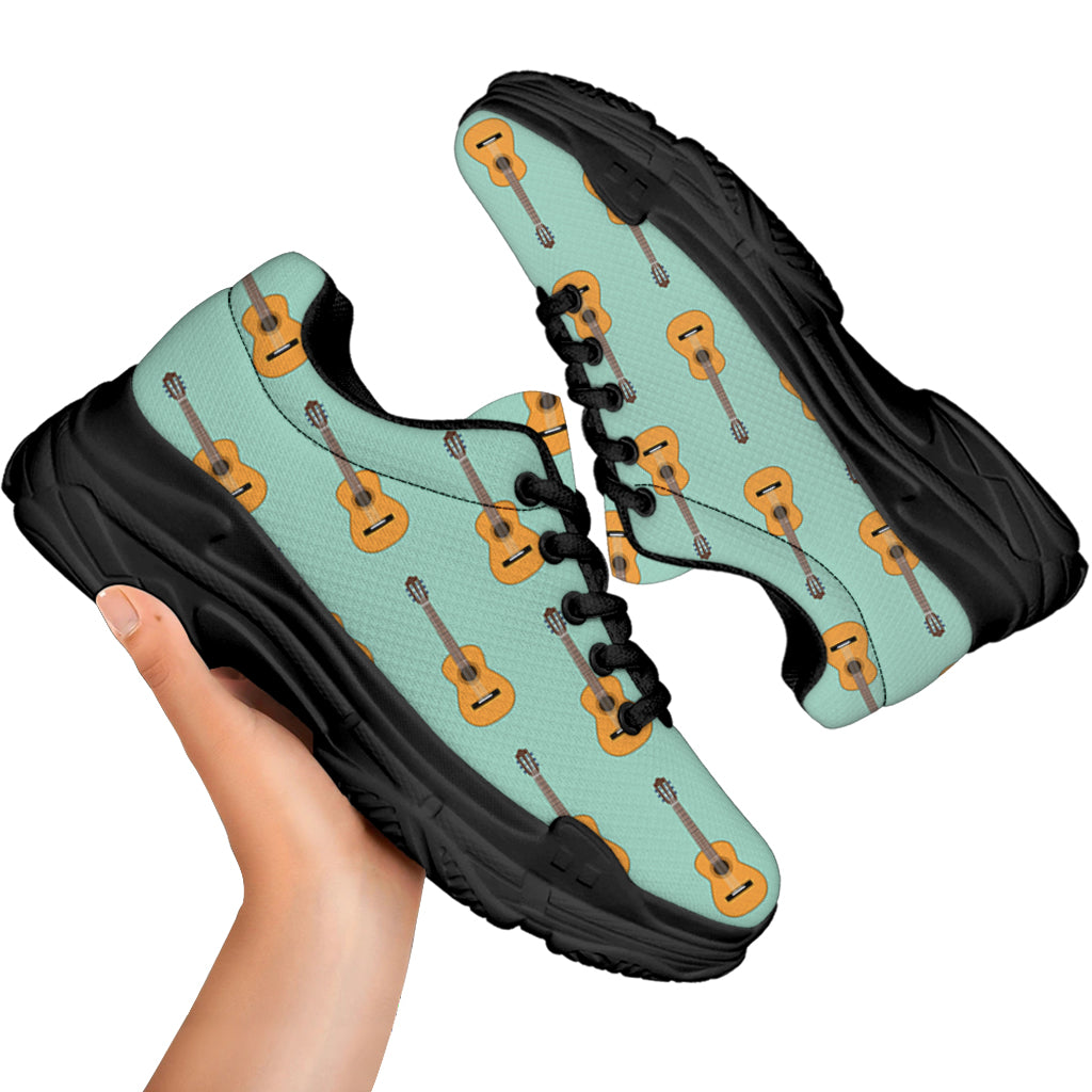 Classical Guitar Pattern Print Black Chunky Shoes