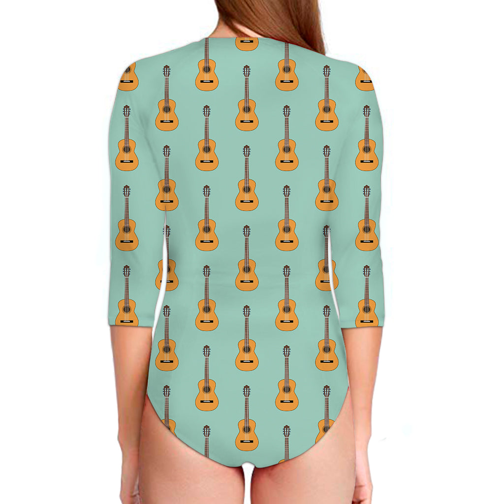 Classical Guitar Pattern Print Long Sleeve Swimsuit
