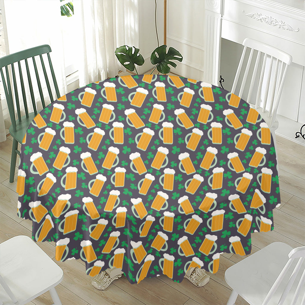 Clover And Beer St. Patrick's Day Print Waterproof Round Tablecloth