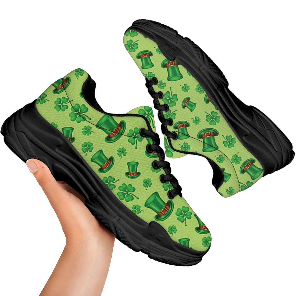 Clover And Hat St. Patrick's Day Print Black Chunky Shoes
