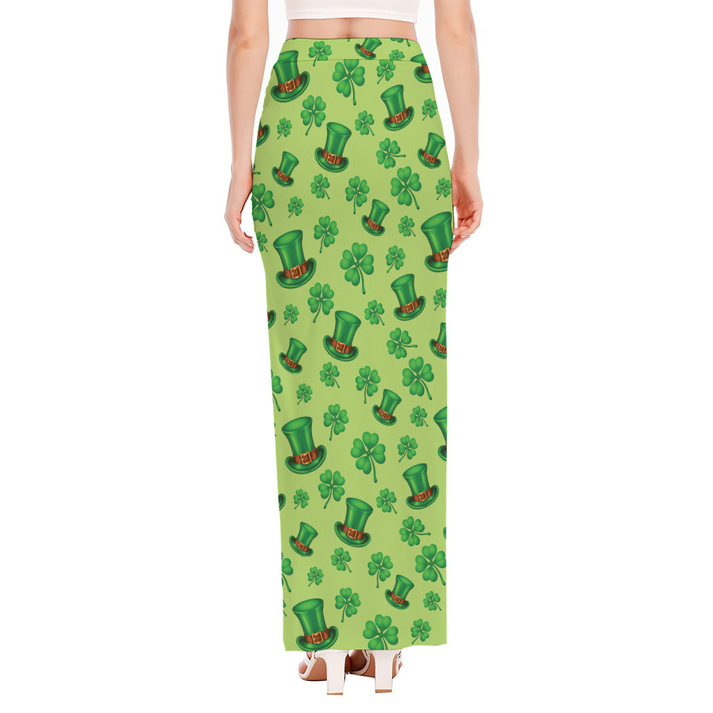Clover And Hat St. Patrick's Day Print High Slit Maxi Skirt