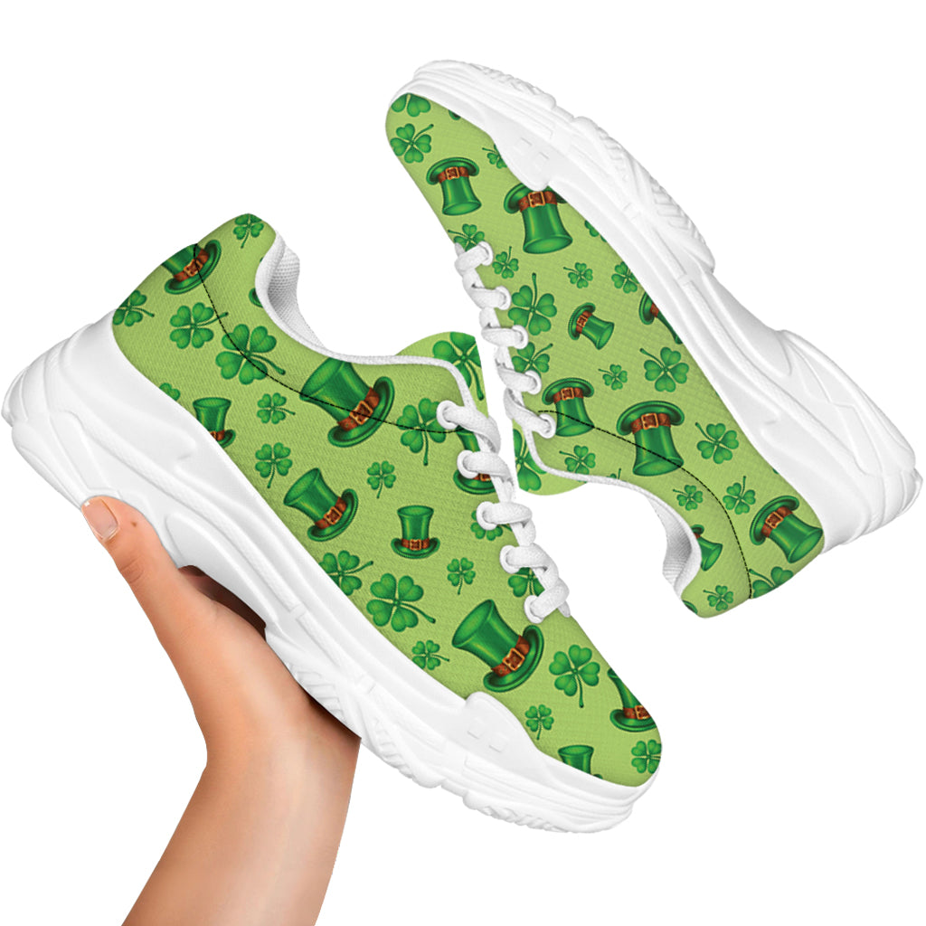 Clover And Hat St. Patrick's Day Print White Chunky Shoes