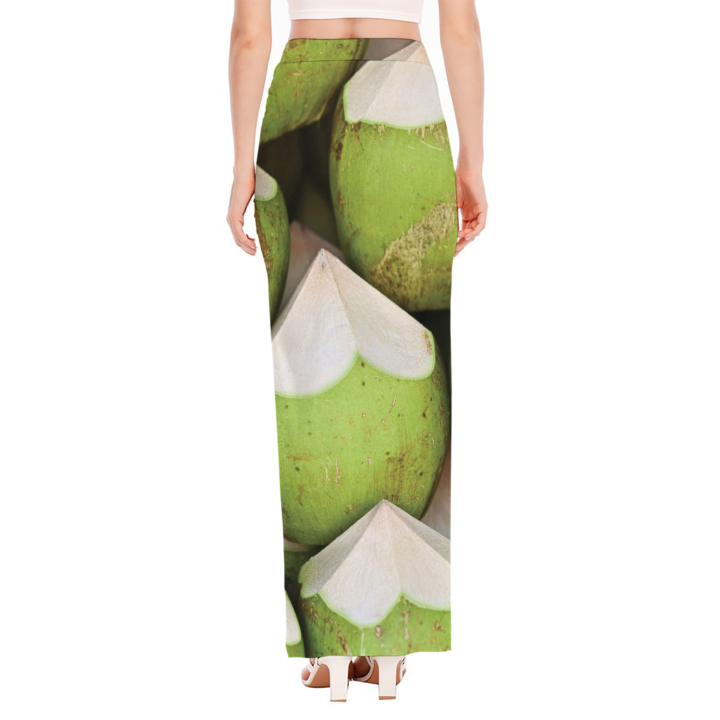 Coconut 3D Print High Slit Maxi Skirt