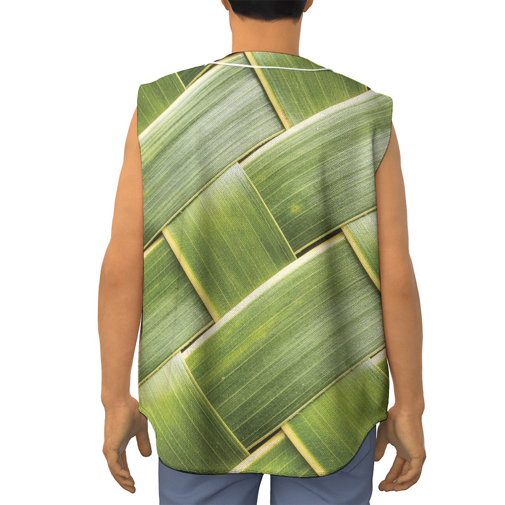 Coconut Leaf Print Sleeveless Baseball Jersey